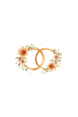 Illustration de deux alliances entrelacées ornées de fleurs aquarelle