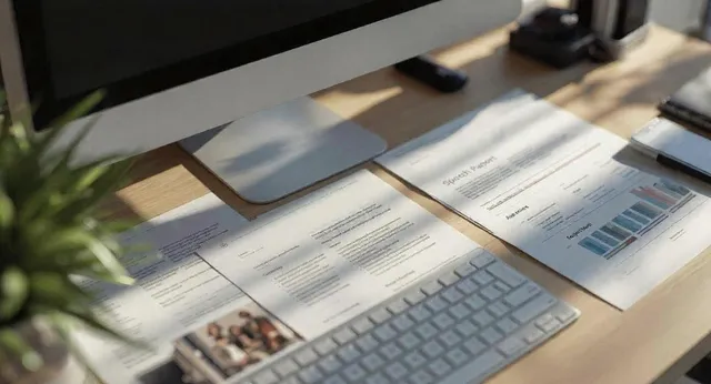 Documents de communication posés sur un bureau