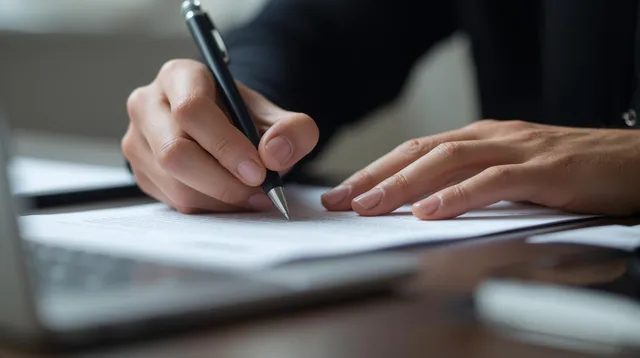 Une personne signant un document professionnel